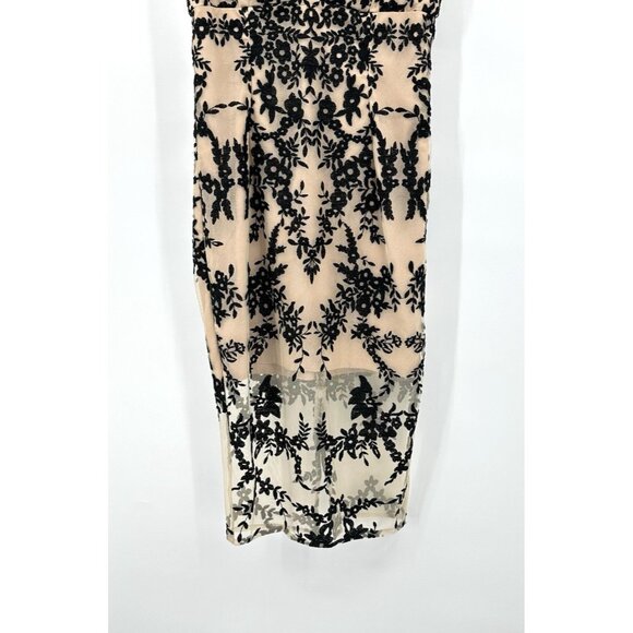 BARDOT dress sheer lace floral pencil wiggle party cocktail nude black SMALL - Picture 5 of 12
